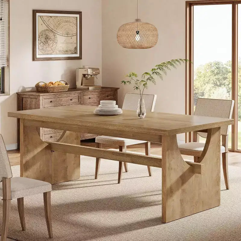 Table de salle à manger Lantine Farmhouse pour 4 à 6 personnes, grande table de salle à manger rectangulaire de 160 cm pour cuisine et salon, marron rustique