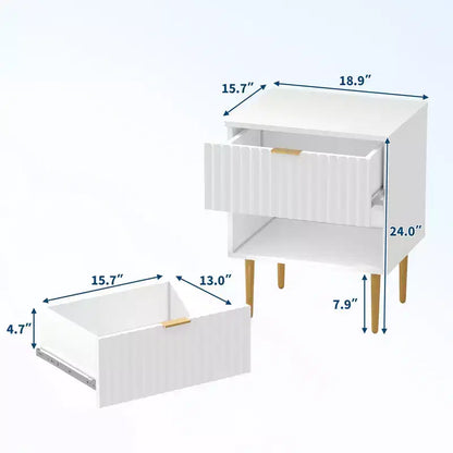 1 Table de chevet cannelée moderne avec station de charge et 2 tiroirs, table de chevet dorée et bois, petite table d'appoint avec ports USB et prises pour chambre à coucher