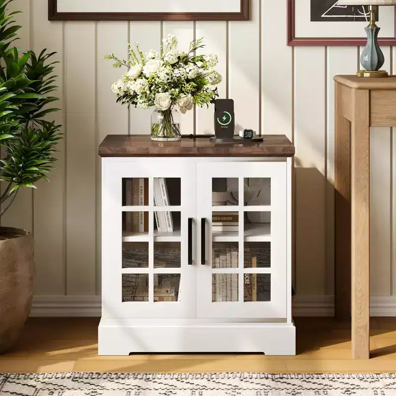 Large Sofa Side Table Wood Square Bedside Table ,Nightstand End Table with Charging Station, Adjustable Shelf for Living Room Bedroom, White