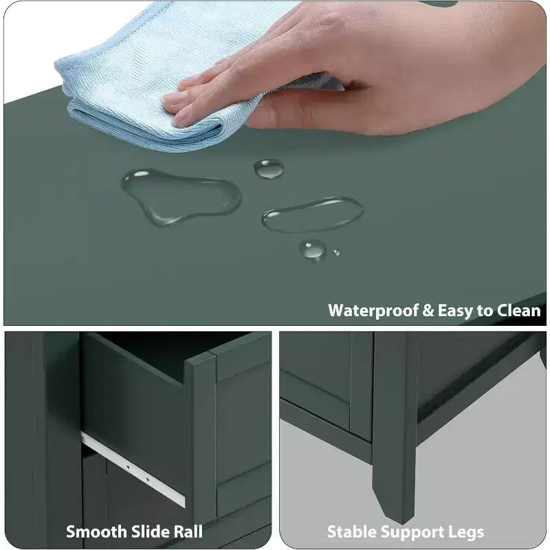Commode verte à 6 tiroirs pour chambre à coucher, grande commode avec tiroirs profonds et poignées métalliques