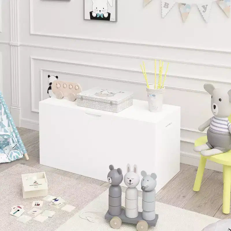 Meuble de rangement pour jouets Whisen Kids avec tiroir roulant, coffre à jouets moderne en bois avec roues, grand bac coulissant - Blanc