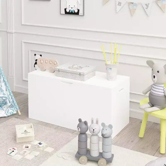 Meuble de rangement pour jouets Whisen Kids avec tiroir roulant, coffre à jouets moderne en bois avec roues, grand bac coulissant - Blanc