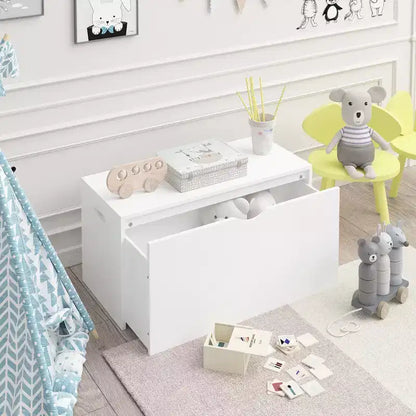 Meuble de rangement pour jouets Whisen Kids avec tiroir roulant, coffre à jouets moderne en bois avec roues, grand bac coulissant - Blanc