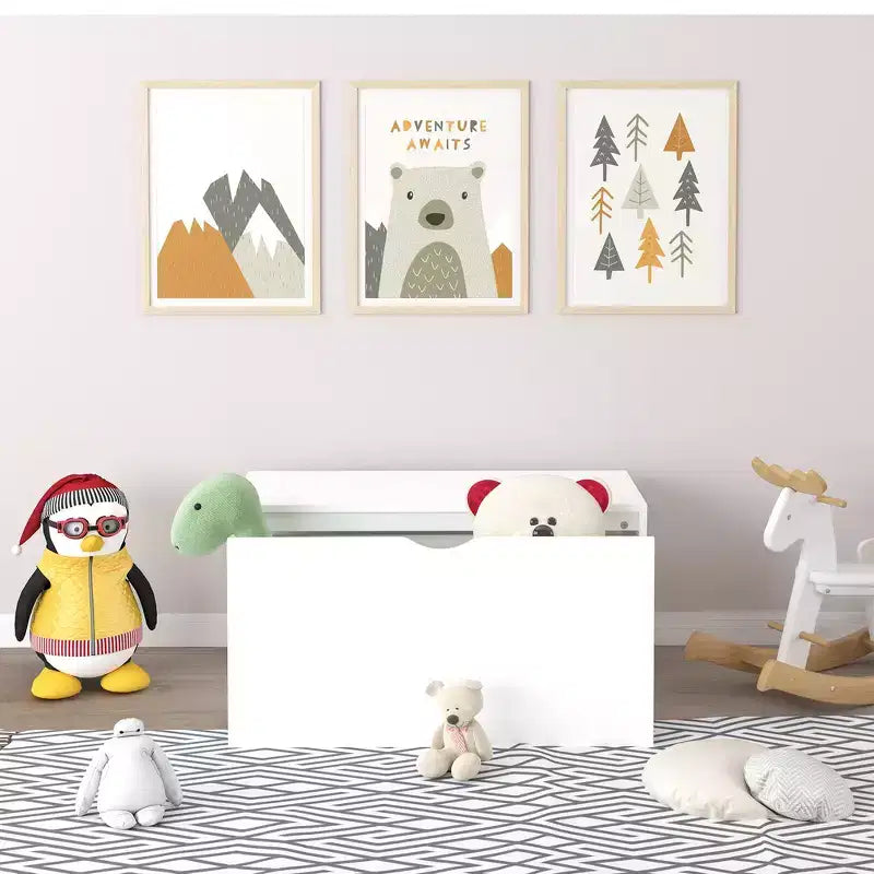 Meuble de rangement pour jouets Whisen Kids avec tiroir roulant, coffre à jouets moderne en bois avec roues, grand bac coulissant - Blanc