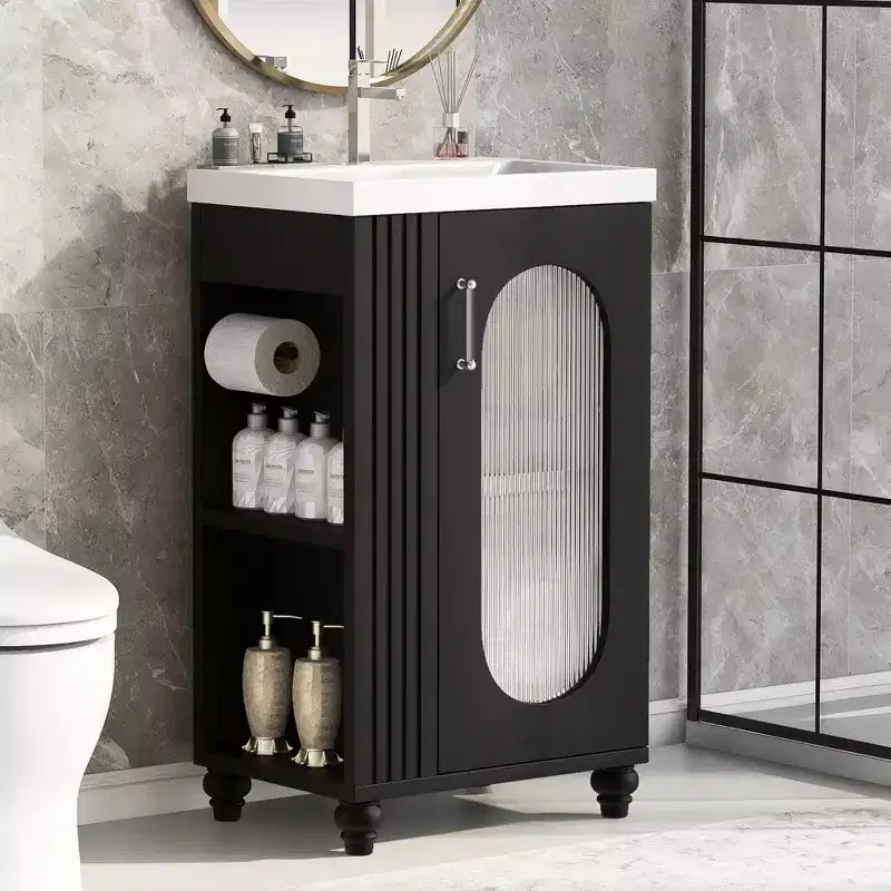 Meuble-lavabo de salle de bain de 20 po avec évier, meuble-lavabo autoportant avec lavabo en céramique, ensemble combiné d'armoires de rangement avec étagères réglables
