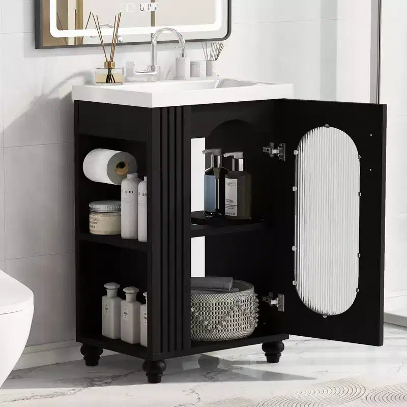 Meuble-lavabo de salle de bain de 20 po avec évier, meuble-lavabo autoportant avec lavabo en céramique, ensemble combiné d'armoires de rangement avec étagères réglables