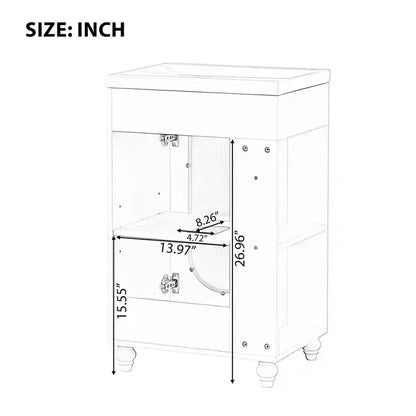 Meuble-lavabo de salle de bain de 20 po avec évier, meuble-lavabo autoportant avec lavabo en céramique, ensemble combiné d'armoires de rangement avec étagères réglables
