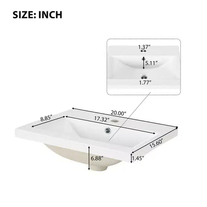 Meuble-lavabo de salle de bain de 20 po avec évier, meuble-lavabo autoportant avec lavabo en céramique, ensemble combiné d'armoires de rangement avec étagères réglables