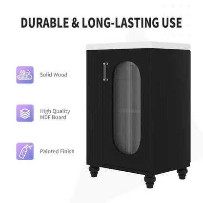 Meuble-lavabo de salle de bain de 20 po avec évier, meuble-lavabo autoportant avec lavabo en céramique, ensemble combiné d'armoires de rangement avec étagères réglables