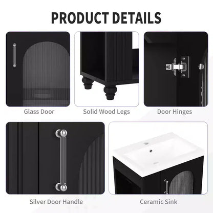 Meuble-lavabo de salle de bain de 20 po avec évier, meuble-lavabo autoportant avec lavabo en céramique, ensemble combiné d'armoires de rangement avec étagères réglables