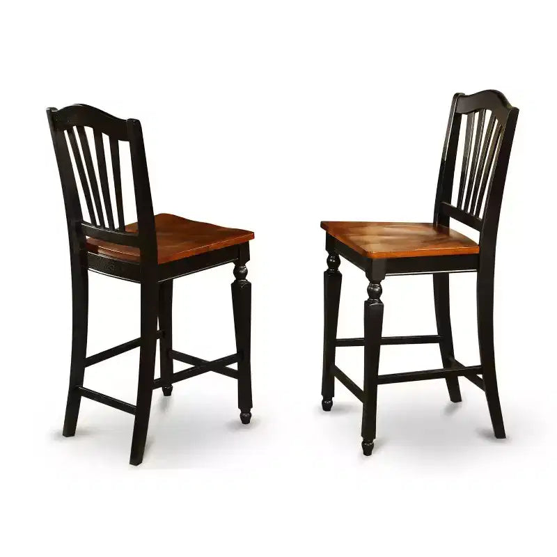 Tabouret de bar en bois HomeStock de 24 po de hauteur, finition noire, dossier haut, forme rectangulaire avec revêtement en lin
