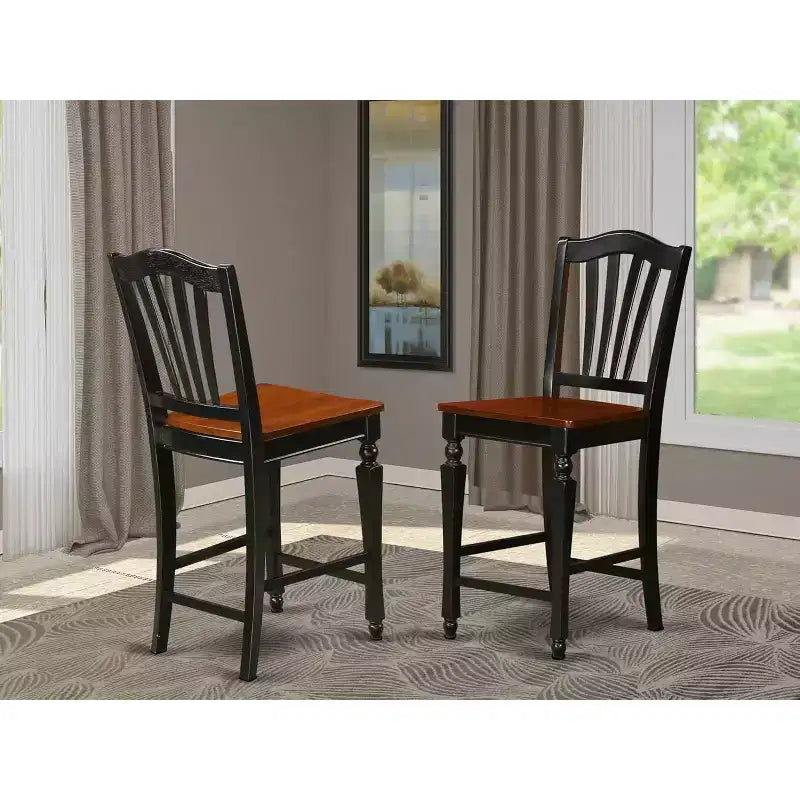 Tabouret de bar en bois HomeStock de 24 po de hauteur, finition noire, dossier haut, forme rectangulaire avec revêtement en lin