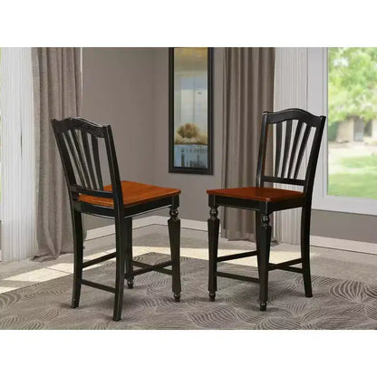 Tabouret de bar en bois HomeStock de 24 po de hauteur, finition noire, dossier haut, forme rectangulaire avec revêtement en lin