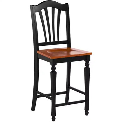 Tabouret de bar en bois HomeStock de 24 po de hauteur, finition noire, dossier haut, forme rectangulaire avec revêtement en lin