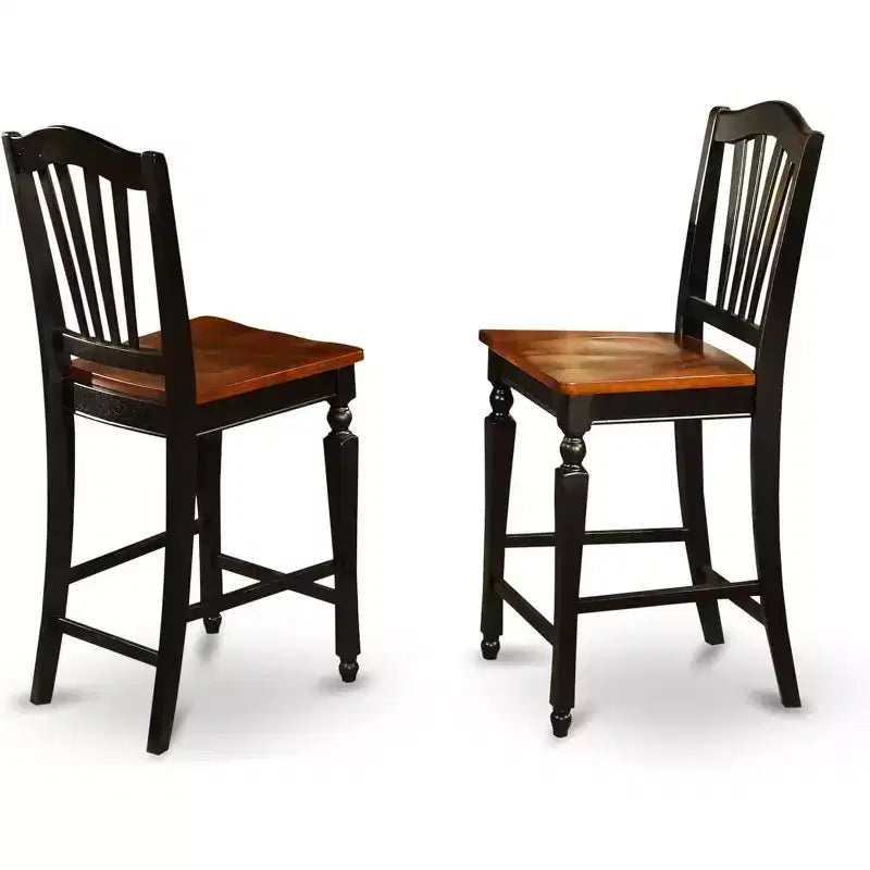 Tabouret de bar en bois HomeStock de 24 po de hauteur, finition noire, dossier haut, forme rectangulaire avec revêtement en lin
