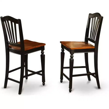 Tabouret de bar en bois HomeStock de 24 po de hauteur, finition noire, dossier haut, forme rectangulaire avec revêtement en lin