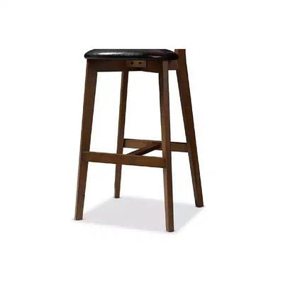 Lot de tabourets de bar HomeStock Eline mi-siècle moderne en similicuir noir avec finition noyer