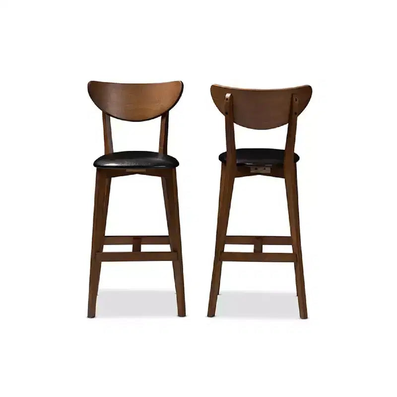 Lot de tabourets de bar HomeStock Eline mi-siècle moderne en similicuir noir avec finition noyer