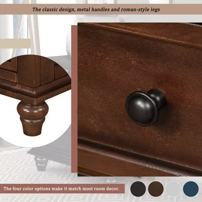 Table de chevet moderne à trois tiroirs en pin avec plateau coulissant, pieds en bois dur, convient pour les chambres, les salons et les bureaux.