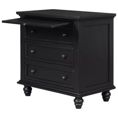 Table de chevet moderne à trois tiroirs en pin avec plateau coulissant, pieds en bois dur, convient pour les chambres, les salons et les bureaux.
