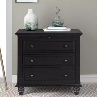 Modern Pine Three-Drawer Bedside Table With Pull-Out Tray, Hardwood Legs, Suitable for Bedrooms, Living Rooms, and Offices.