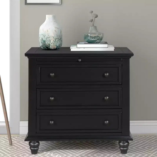 Modern Pine Three-Drawer Bedside Table With Pull-Out Tray, Hardwood Legs, Suitable for Bedrooms, Living Rooms, and Offices.