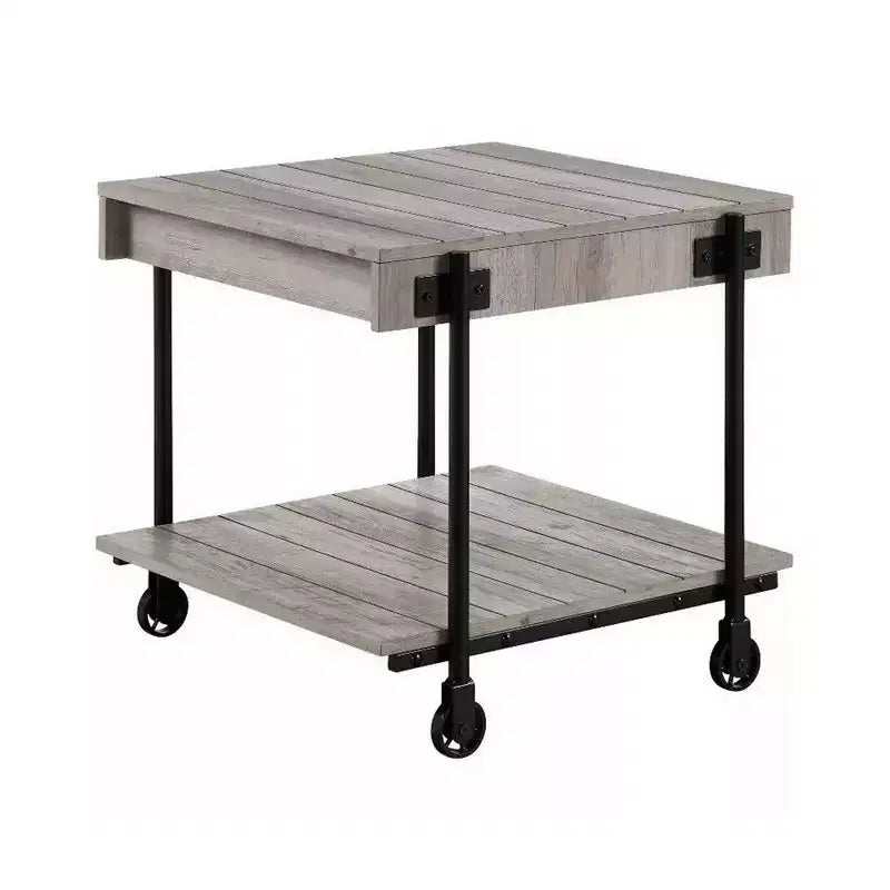 Table d'appoint Royal Hampton de 24 pouces, design planches, roulettes, marron, noir