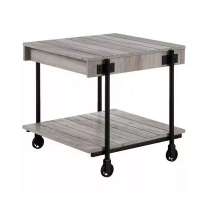 Table d'appoint Royal Hampton de 24 pouces, design planches, roulettes, marron, noir