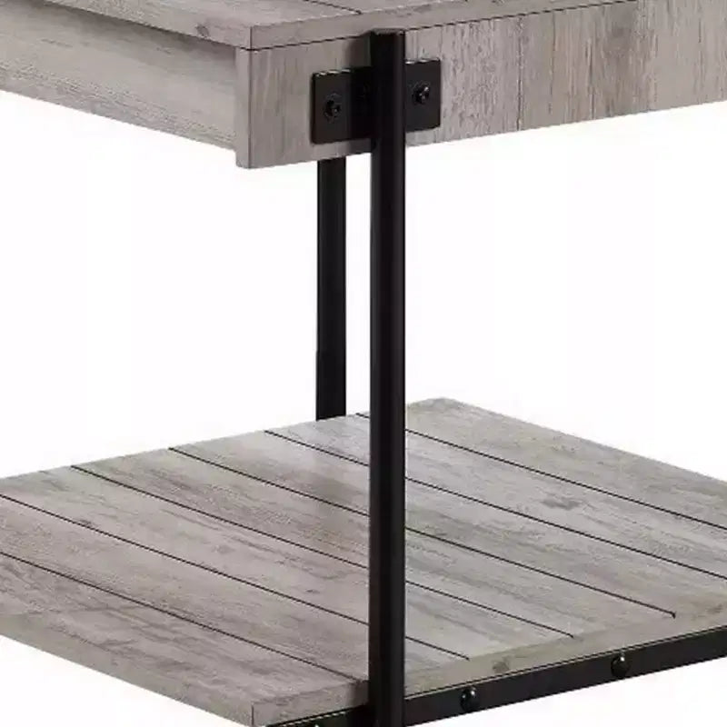 Table d'appoint Royal Hampton de 24 pouces, design planches, roulettes, marron, noir