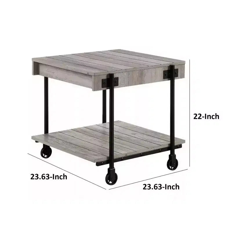Table d'appoint Royal Hampton de 24 pouces, design planches, roulettes, marron, noir