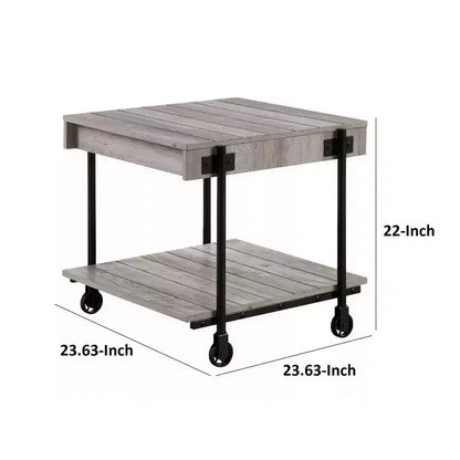 Table d'appoint Royal Hampton de 24 pouces, design planches, roulettes, marron, noir