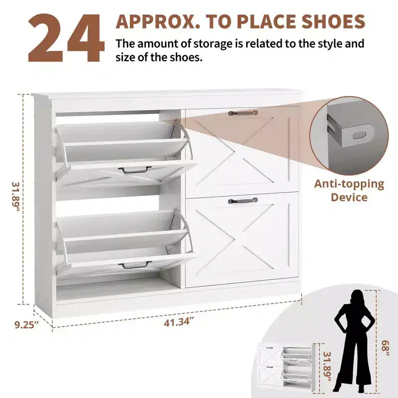 Meuble de rangement pour chaussures avec 4 tiroirs basculants, organisateur de chaussures autoportant dissimulé, meuble à chaussures en bois pour couloir, salon, appartement