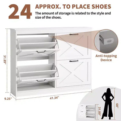 Meuble de rangement pour chaussures avec 4 tiroirs basculants, organisateur de chaussures autoportant dissimulé, meuble à chaussures en bois pour couloir, salon, appartement