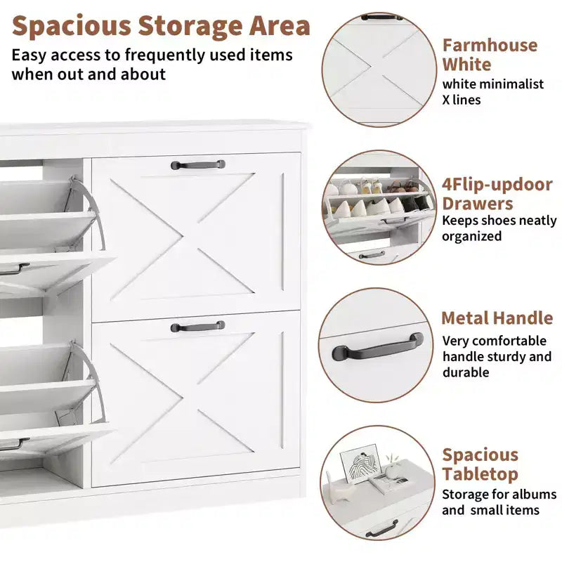 Meuble de rangement pour chaussures avec 4 tiroirs basculants, organisateur de chaussures autoportant dissimulé, meuble à chaussures en bois pour couloir, salon, appartement