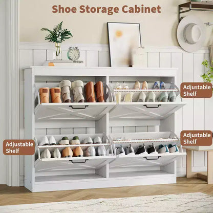 Meuble de rangement pour chaussures avec 4 tiroirs basculants, organisateur de chaussures autoportant dissimulé, meuble à chaussures en bois pour couloir, salon, appartement