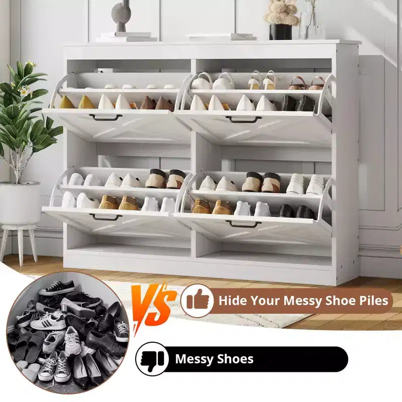 Meuble de rangement pour chaussures avec 4 tiroirs basculants, organisateur de chaussures autoportant dissimulé, meuble à chaussures en bois pour couloir, salon, appartement