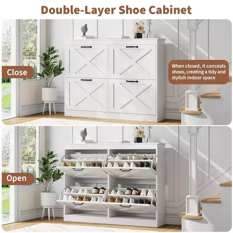 Meuble de rangement pour chaussures avec 4 tiroirs basculants, organisateur de chaussures autoportant dissimulé, meuble à chaussures en bois pour couloir, salon, appartement
