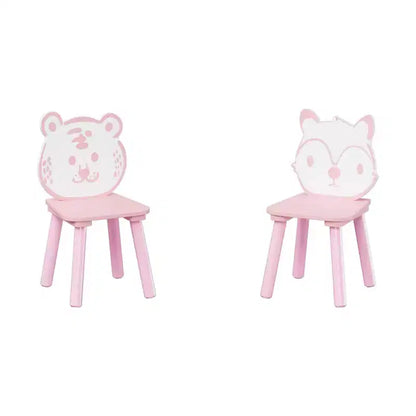 Ensemble Table et Chaises Whisen pour Enfants, Bureau 3 Pièces en Bois pour Tout-petits avec Dossier Animal - Rose et Blanc