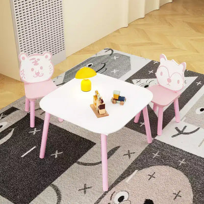 Ensemble Table et Chaises Whisen pour Enfants, Bureau 3 Pièces en Bois pour Tout-petits avec Dossier Animal - Rose et Blanc