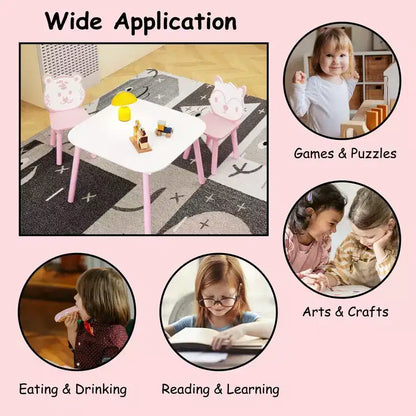 Ensemble Table et Chaises Whisen pour Enfants, Bureau 3 Pièces en Bois pour Tout-petits avec Dossier Animal - Rose et Blanc