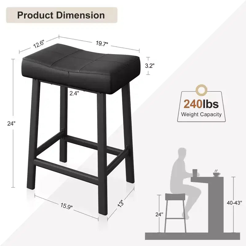 2 tabourets de bar avec coussin épais pour salle à manger, îlot de cuisine, bar à domicile