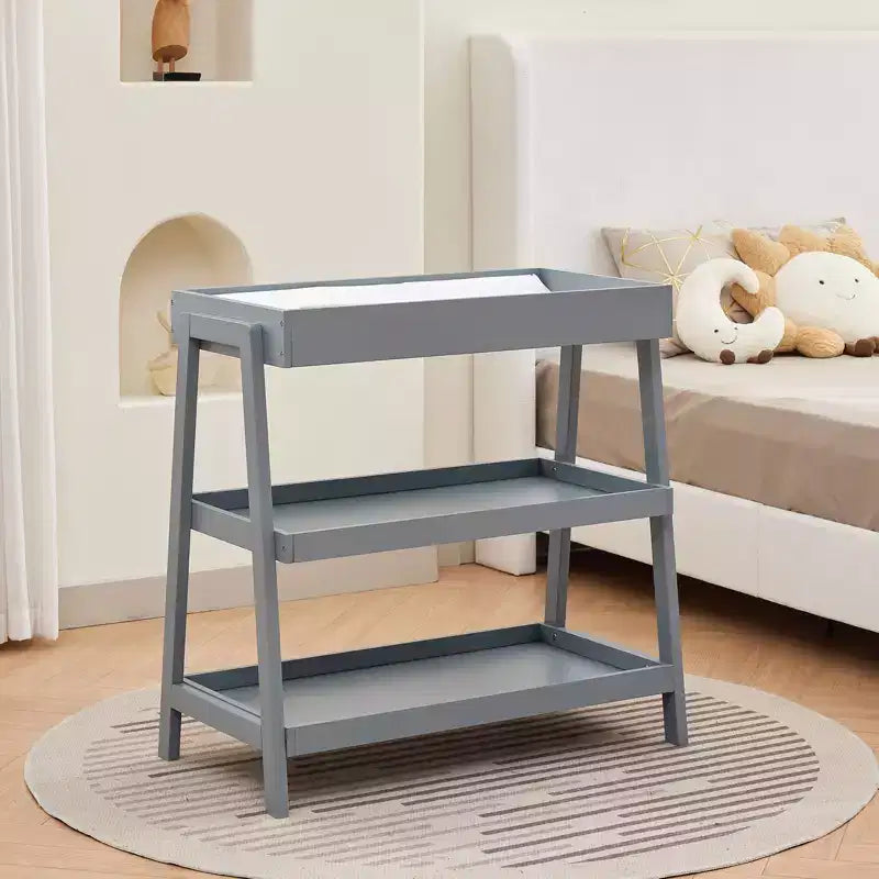 Table à langer portable avec matelas à langer, étagères de rangement à 2 niveaux, station à langer pour nourrissons et bébés, conception compacte et pratique