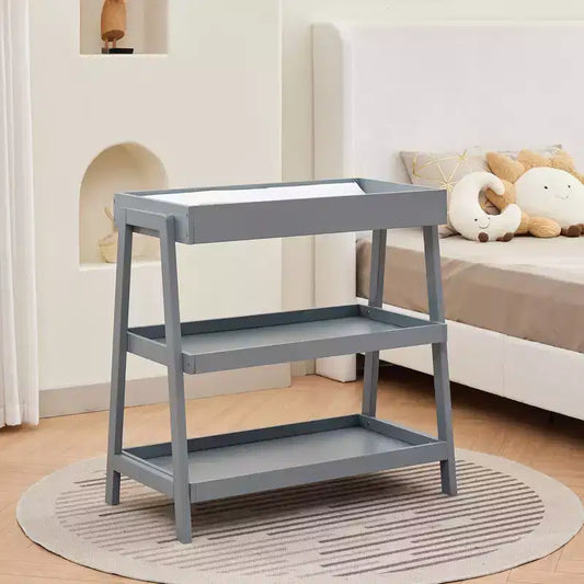 Table à langer portable avec matelas à langer, étagères de rangement à 2 niveaux, station à langer pour nourrissons et bébés, conception compacte et pratique