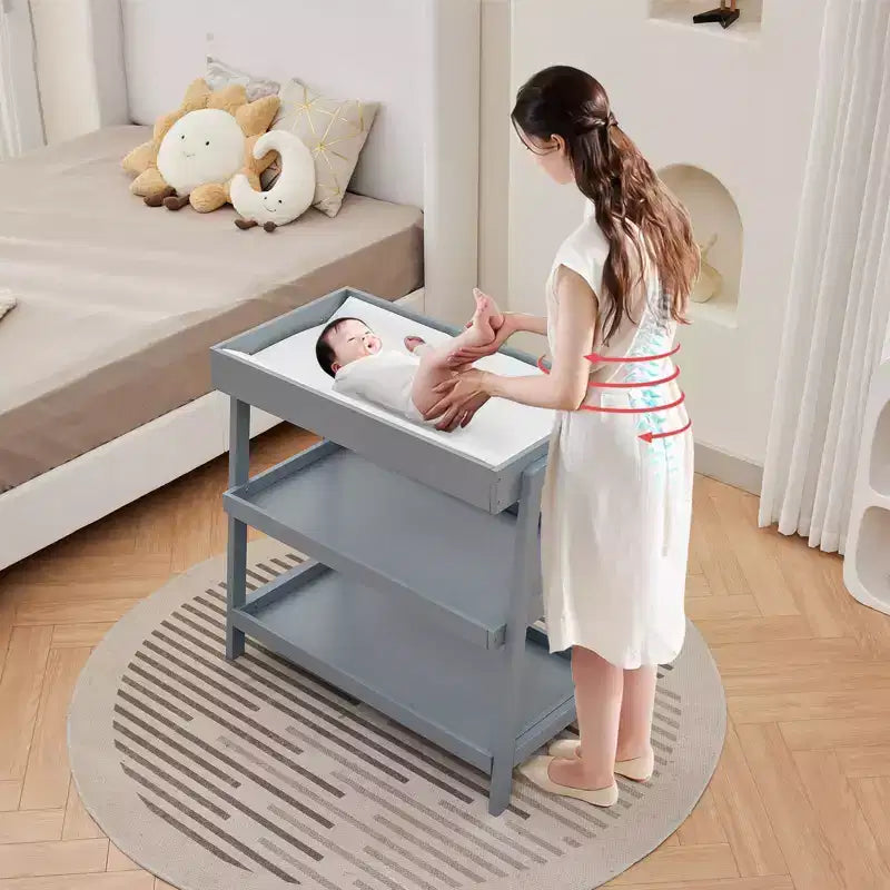 Table à langer portable avec matelas à langer, étagères de rangement à 2 niveaux, station à langer pour nourrissons et bébés, conception compacte et pratique