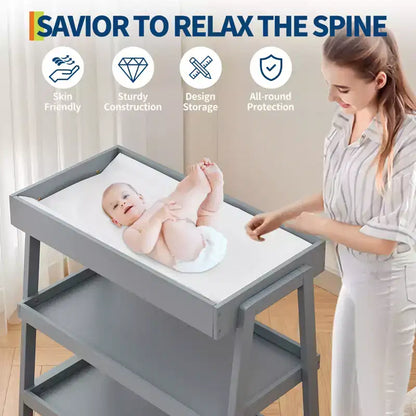 Table à langer portable avec matelas à langer, étagères de rangement à 2 niveaux, station à langer pour nourrissons et bébés, conception compacte et pratique