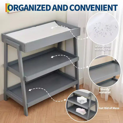 Table à langer portable avec matelas à langer, étagères de rangement à 2 niveaux, station à langer pour nourrissons et bébés, conception compacte et pratique