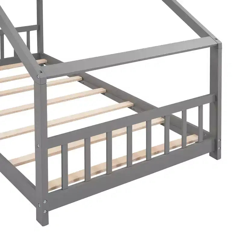 Lits cabanes jumeaux/doubles avec toit pour enfants, cadre de lit Montessori au sol en bois, lit plateforme pour garçons et filles, gris