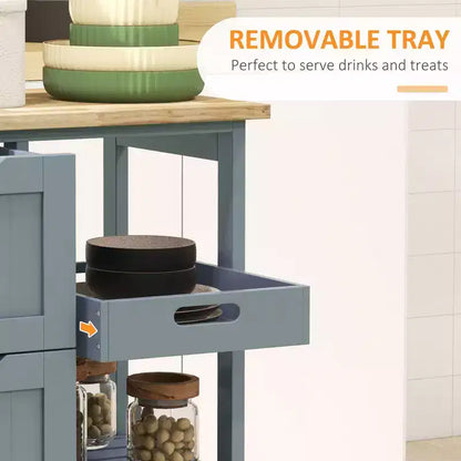 Îlot de cuisine moderne Okak avec plateau en bois, chariot de cuisine avec 3 tiroirs et 3 étagères, organisateur de comptoir pour salle à manger, cuisine