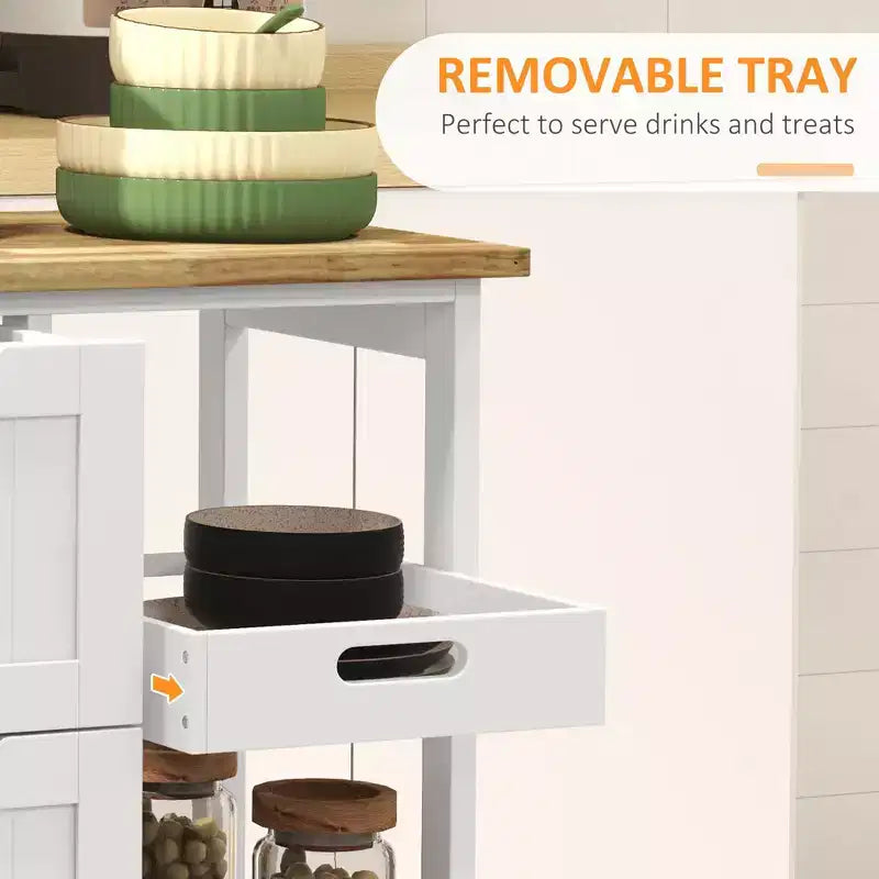 Îlot de cuisine moderne Okak avec plateau en bois, chariot de cuisine avec 3 tiroirs et 3 étagères, organisateur de comptoir pour salle à manger, cuisine