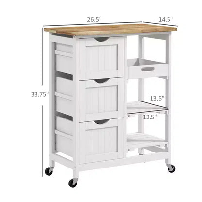 Îlot de cuisine moderne Okak avec plateau en bois, chariot de cuisine avec 3 tiroirs et 3 étagères, organisateur de comptoir pour salle à manger, cuisine